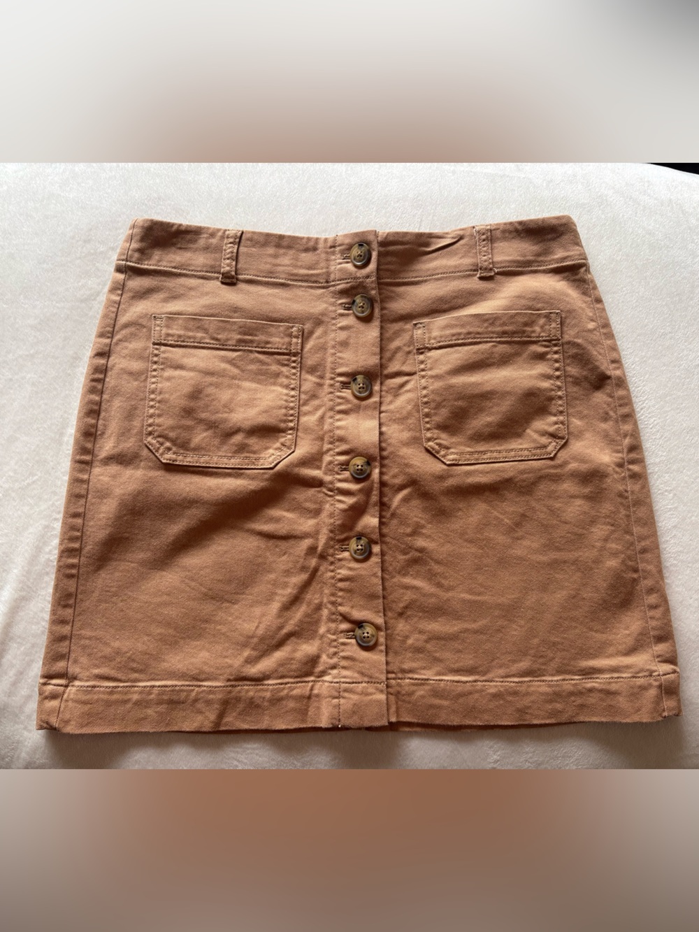 LOFT Button-Front Mini Skirt in Camel